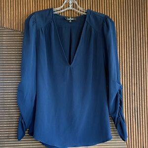 Lulu's Deep Blue V-Neck Blouse